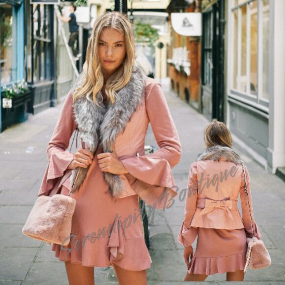 LA Coalition Jackets & Blazers - Chic Glove Tanned Soft Quilted Vegan Leather Thick Fur Trim Bow Zip Up Vest